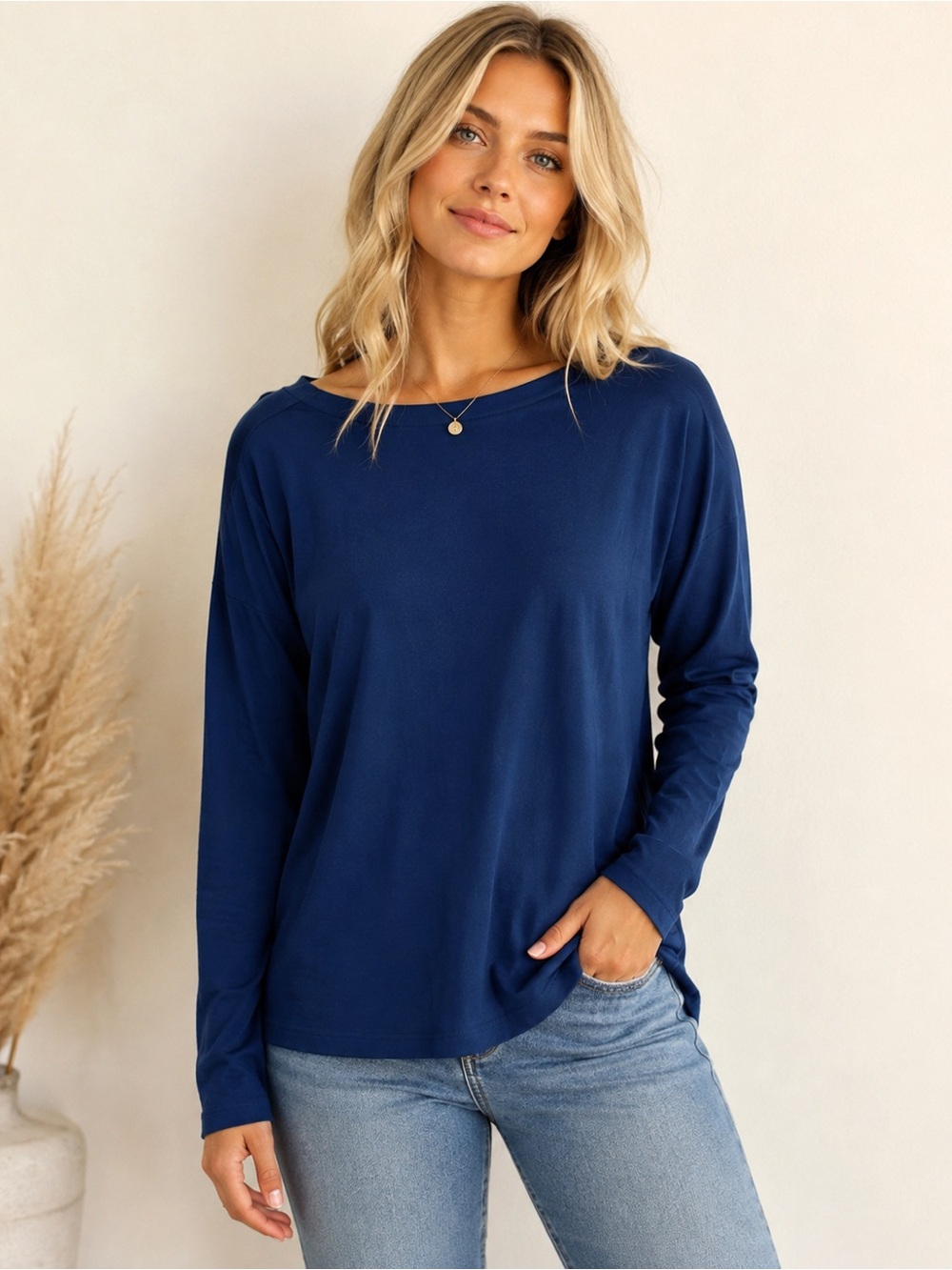 NWT JJill Pima Cotton Long Sleeve Top In Sapphire Blue size S